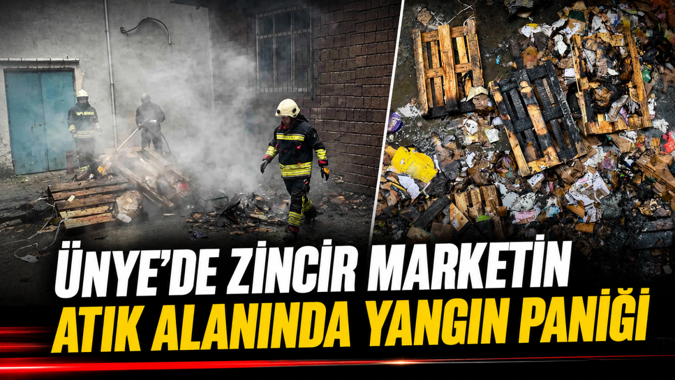 Ünye’de Zincir Marketin Atık Alanında Yangın Paniği