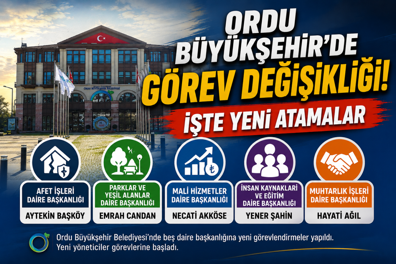 Ordu Büyükşehir’de Bürokrasi Yenilendi: 5 Daire Başkanlığına Yeni Görevlendirme