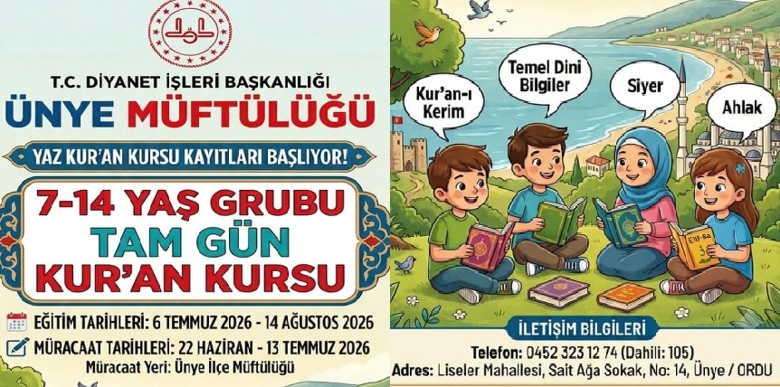 Ünye’de Yaz Kur’an Kursları Başlıyor