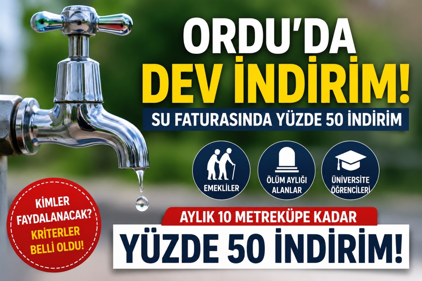 Ordu’da Su Faturalarında Yüzde 50 İndirim Kararı! Kriterler Netleşti