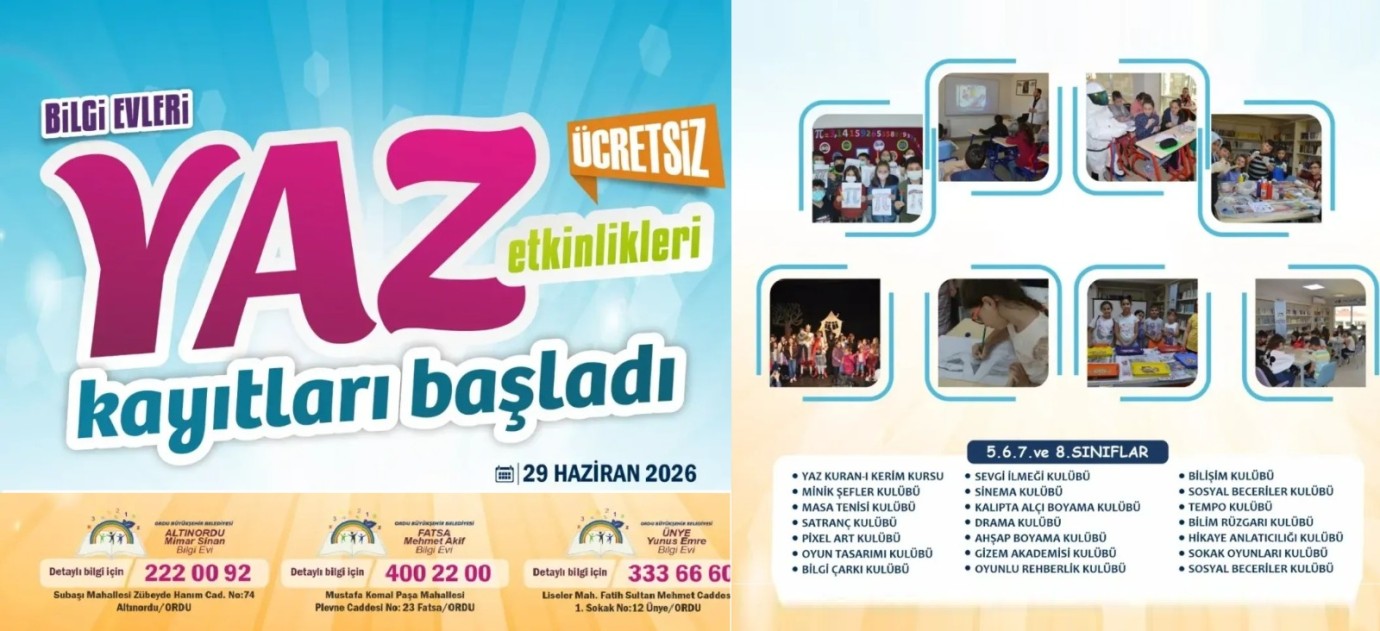 Ordu’da Yaz Tatiline Ücretsiz Eğitim Desteği