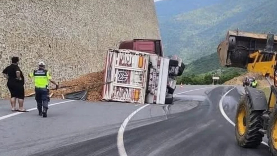 Mesudiye’de Odun Cipsi Yüklü Tır Devrildi