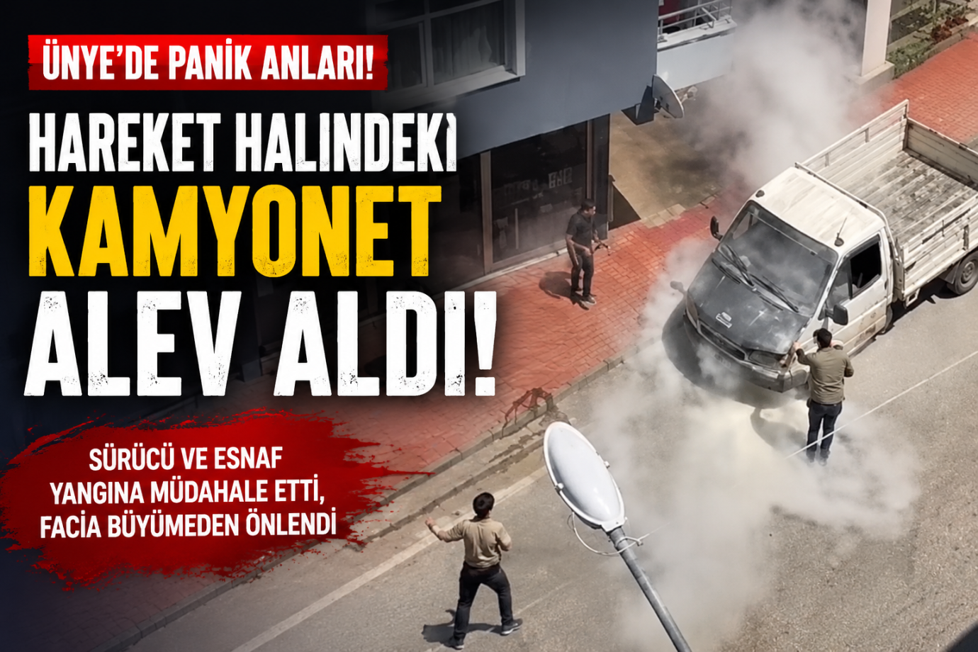 Ünye'de Seyir Halindeki Kamyonette Yangın Paniği