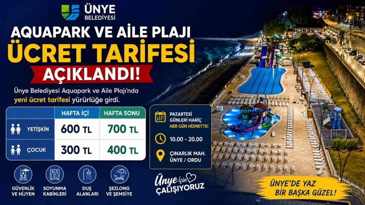 Ünye Belediyesi Aquapark Ve Aile Plajı Ücretleri Açıklandı
