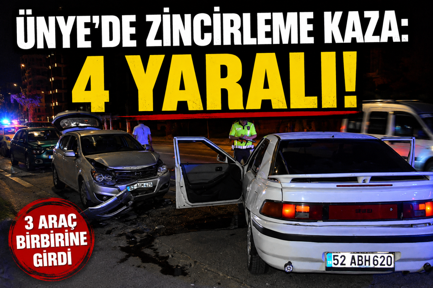 Ünye’de Üç Araç Birbirine Girdi: 4 Yaralı