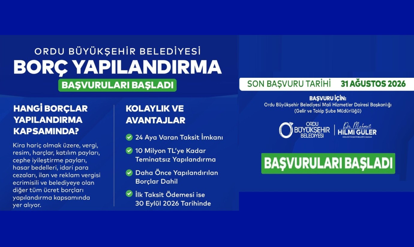 Ordu Büyükşehir Belediyesi'nden Vergi Borçlarına 24 Aya Kadar Taksit Fırsatı