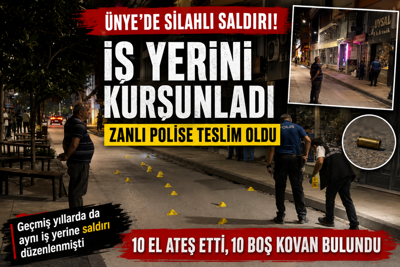 Ünye’de İş Yerine Silahlı Saldırı: Zanlı Tabancasıyla Polise Teslim Oldu