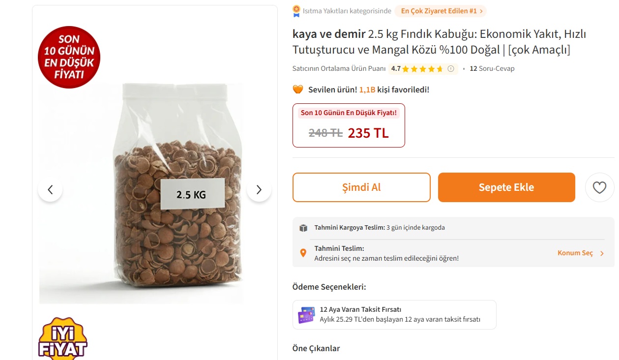 Fındığın Kabuğu da Değer Kazandı! İnternette Kilosu 94 TL’ye Satılıyor