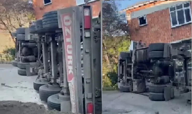 Ünye’de Damperini Kaldıran Tır Yan Yattı: Sürücünün Omzu Kırıldı