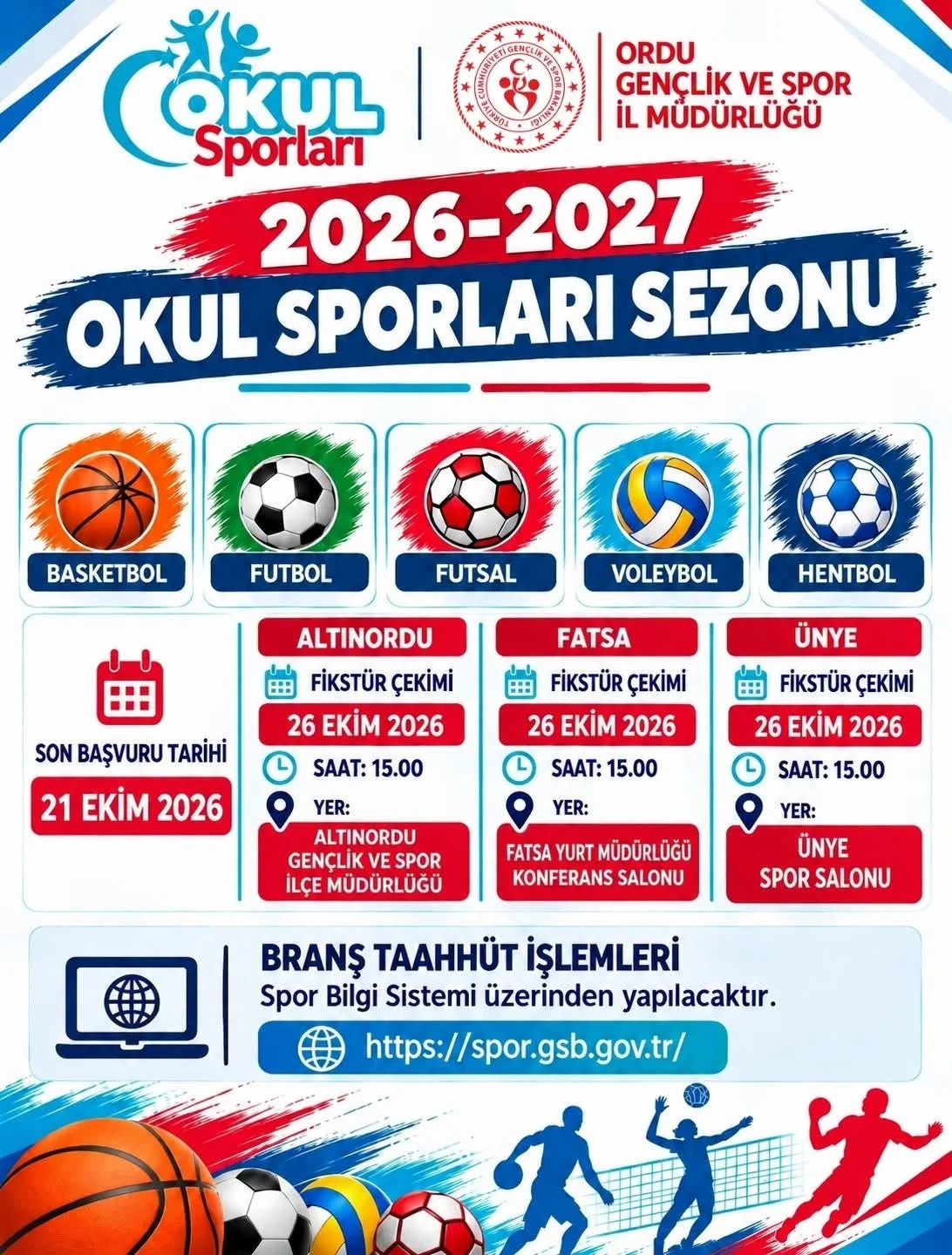 Ordu’da Okul Sporlarında 2026-2027 Sezonu İçin Başvurular Başladı