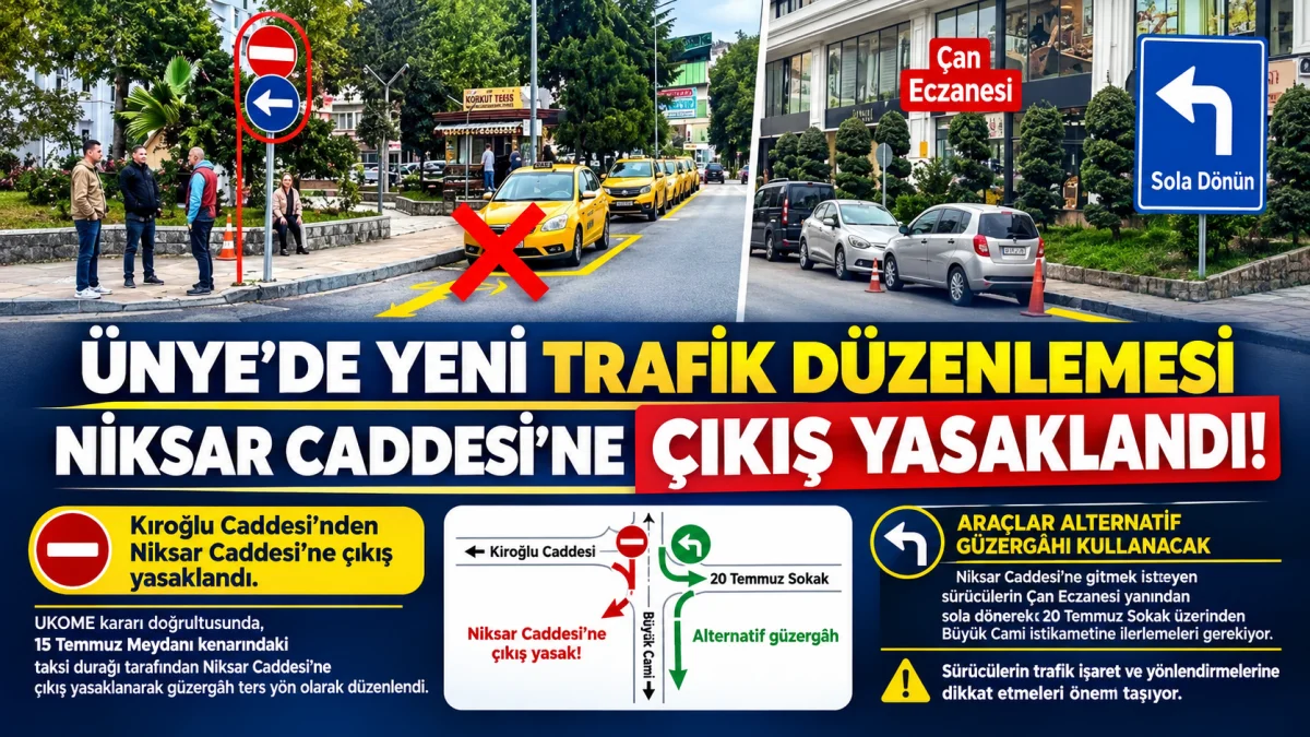 Ünye’de Trafik Akışı Değişti! Niksar Caddesi’ne Çıkış Yasaklandı