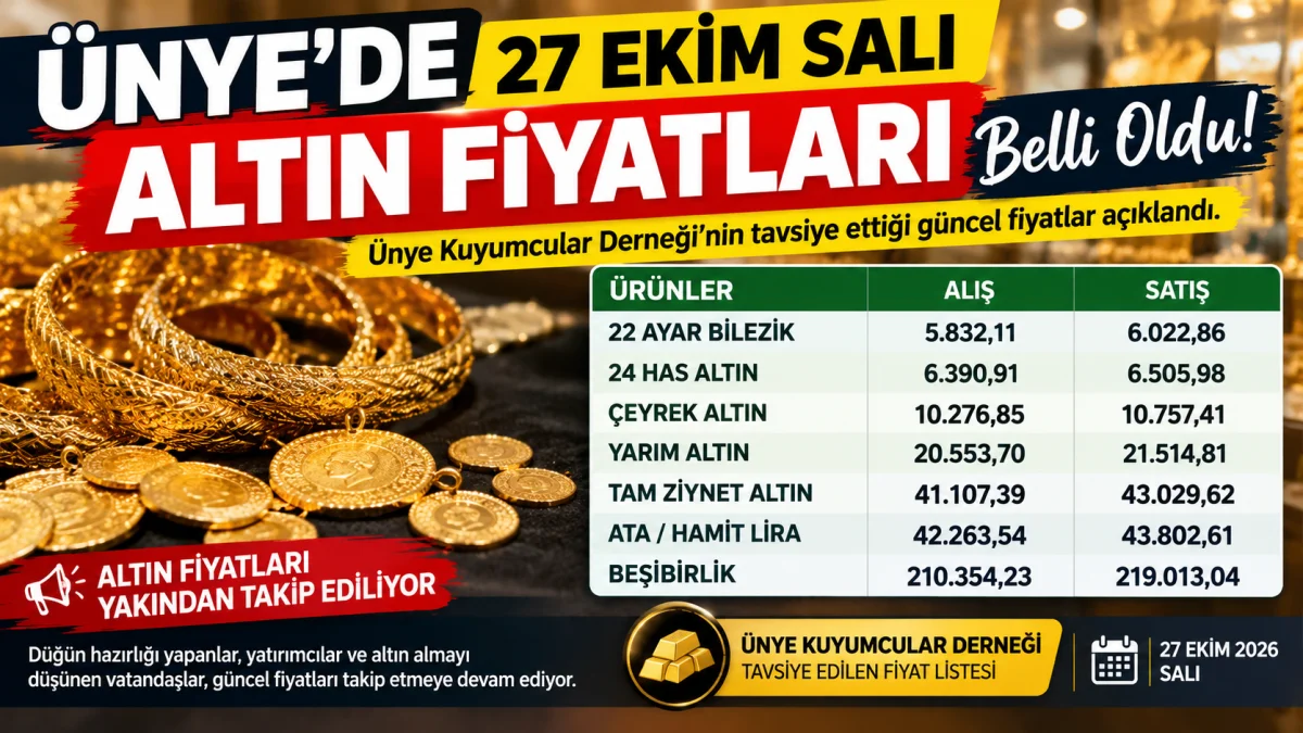 Ünye’de 27 Ekim Salı Altın Fiyatları Belli Oldu! İşte Güncel Liste