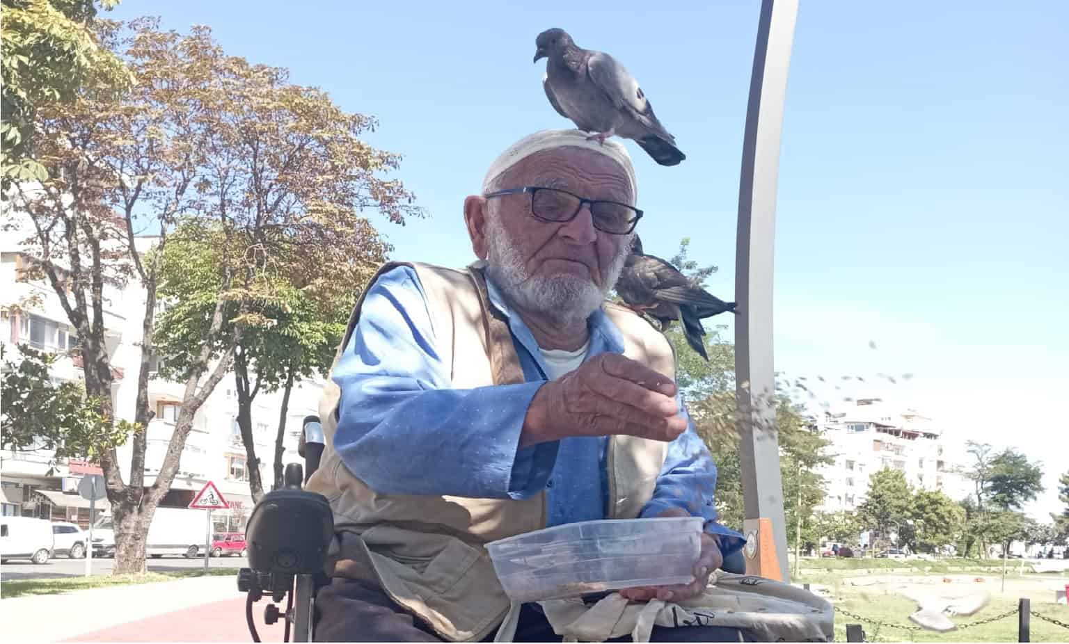 GÜVERCİN BESLEYEREK HUZUR BULUYOR